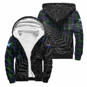 Blair Crest Tartan Sherpa Hoodie with New Zealand Silver Fern Half Style