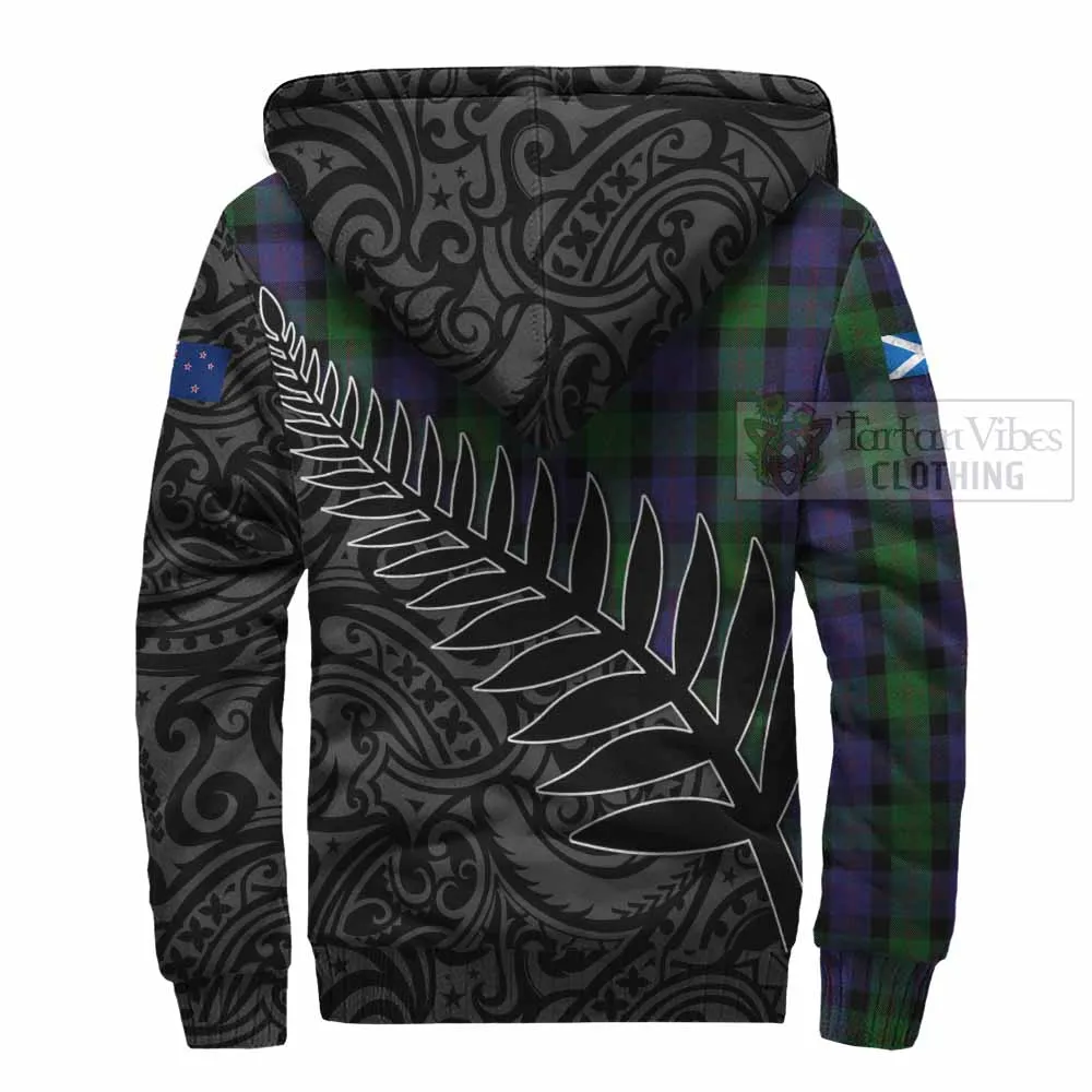 Blair Crest Tartan Sherpa Hoodie with New Zealand Silver Fern Half Style