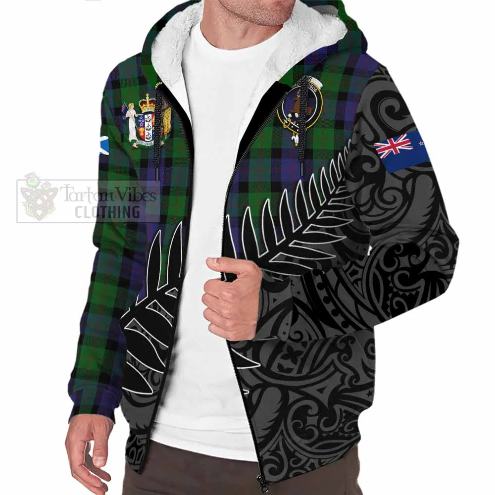 Blair Crest Tartan Sherpa Hoodie with New Zealand Silver Fern Half Style