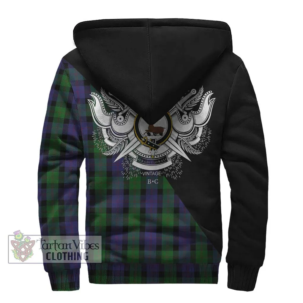 Blair Tartan Sherpa Hoodie with Family Crest and Military Logo Style