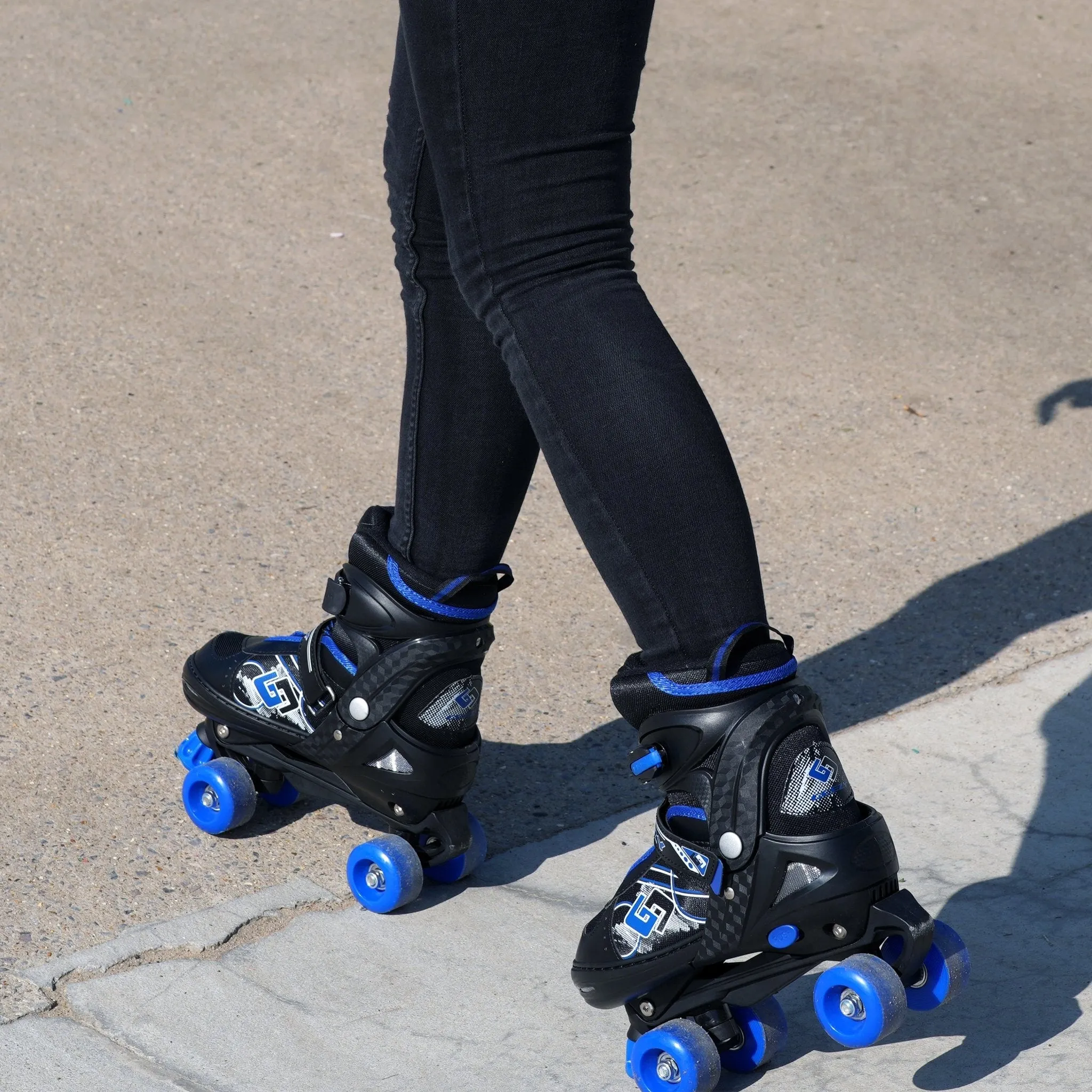 Blue and Black Roller Skates for Kids with 4 Wheel