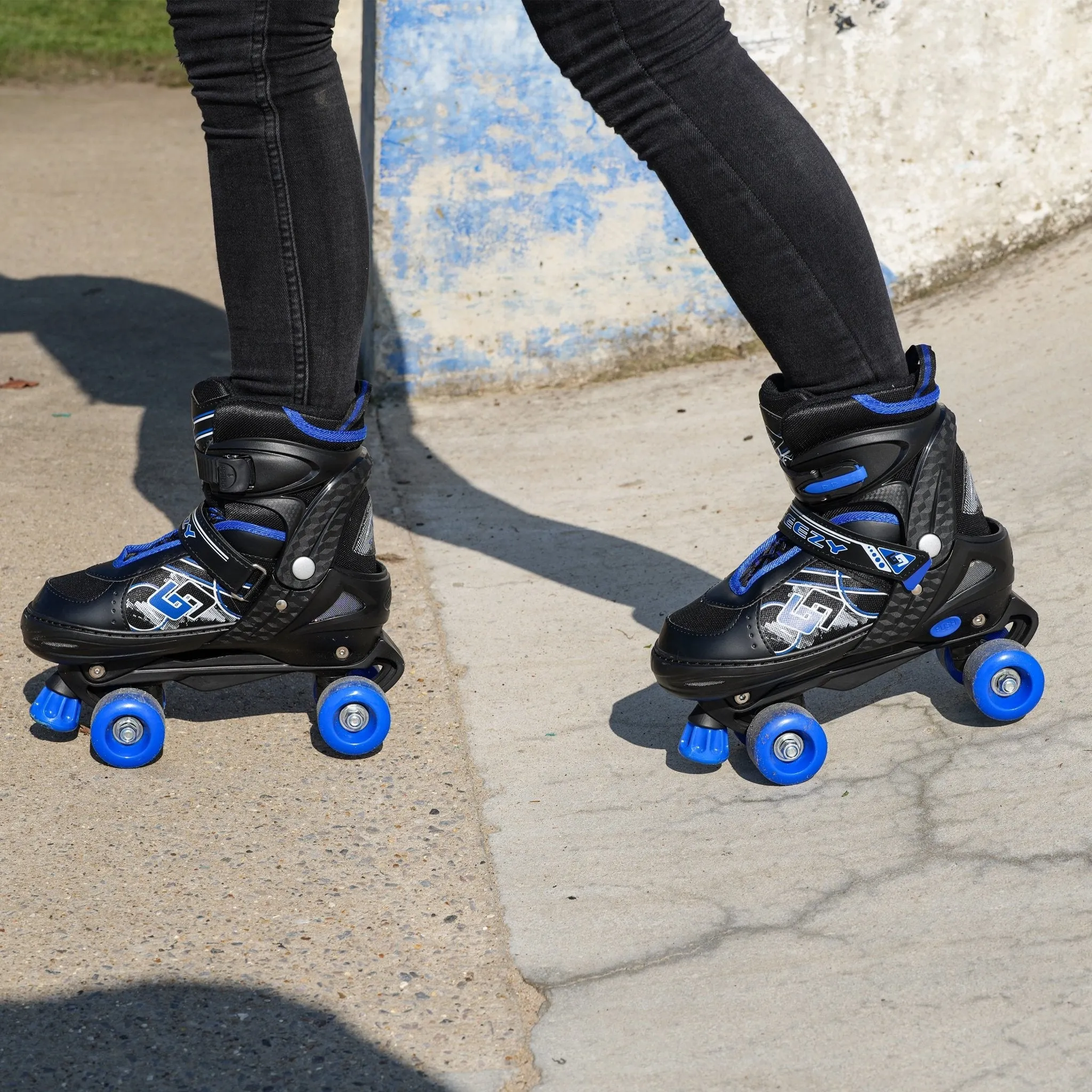 Blue and Black Roller Skates for Kids with 4 Wheel