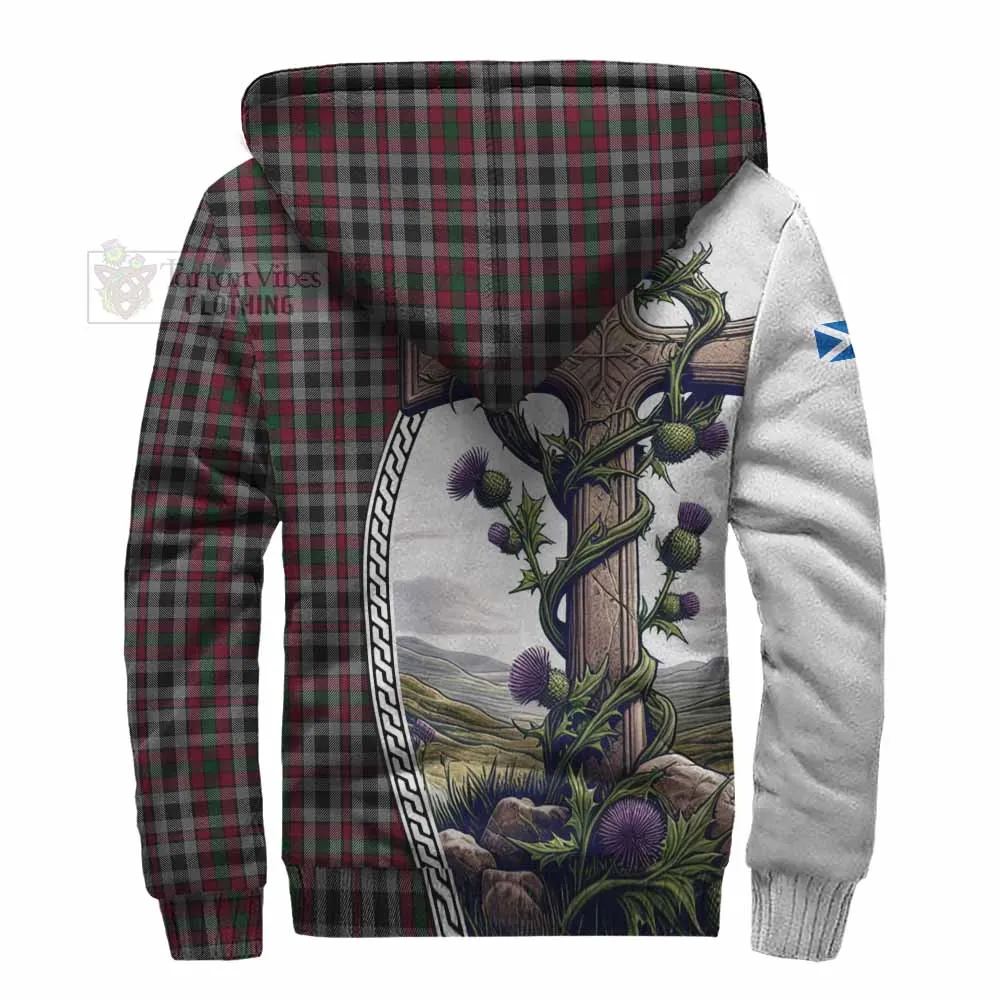 Borthwick Tartan Sherpa Hoodie with Family Crest and St. Andrew's Cross Accented by Thistle Vines