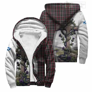 Borthwick Tartan Sherpa Hoodie with Family Crest and St. Andrew's Cross Accented by Thistle Vines