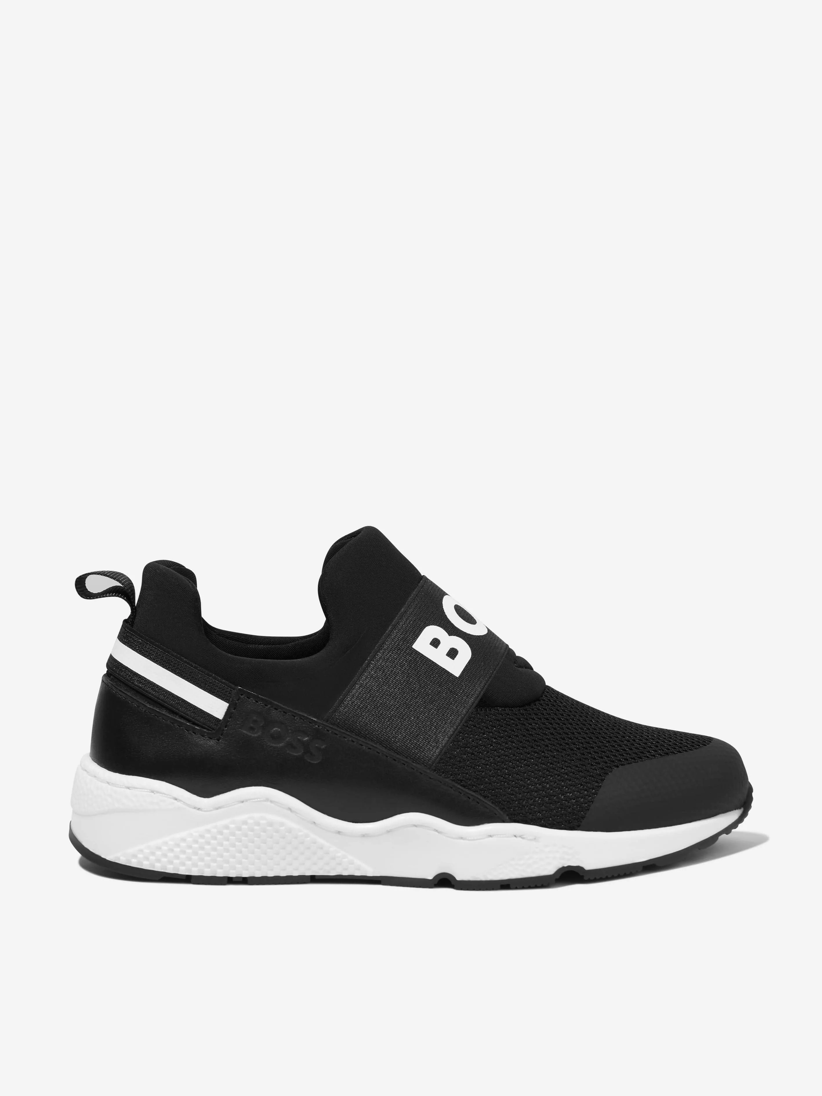 BOSS Boys Logo Slip On Trainers in Black