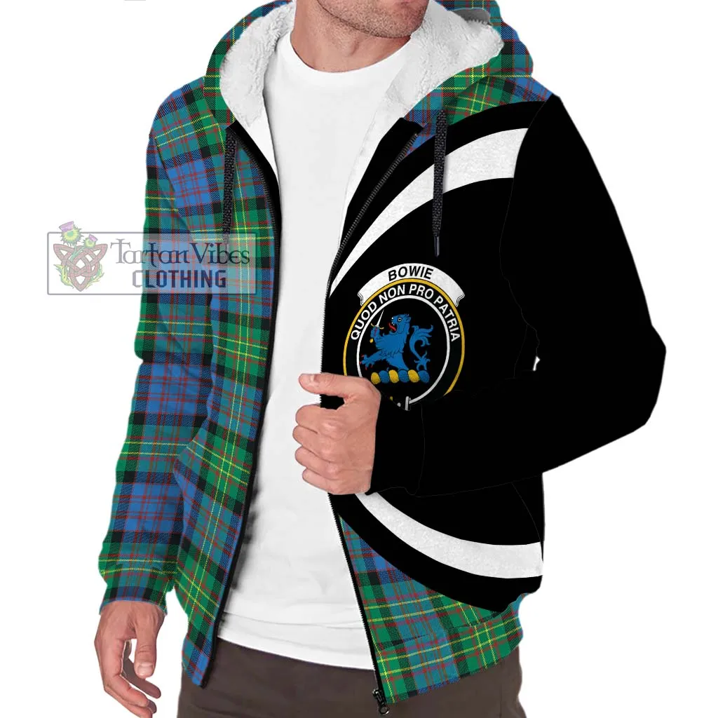 Bowie Ancient Tartan Sherpa Hoodie with Family Crest Circle Style