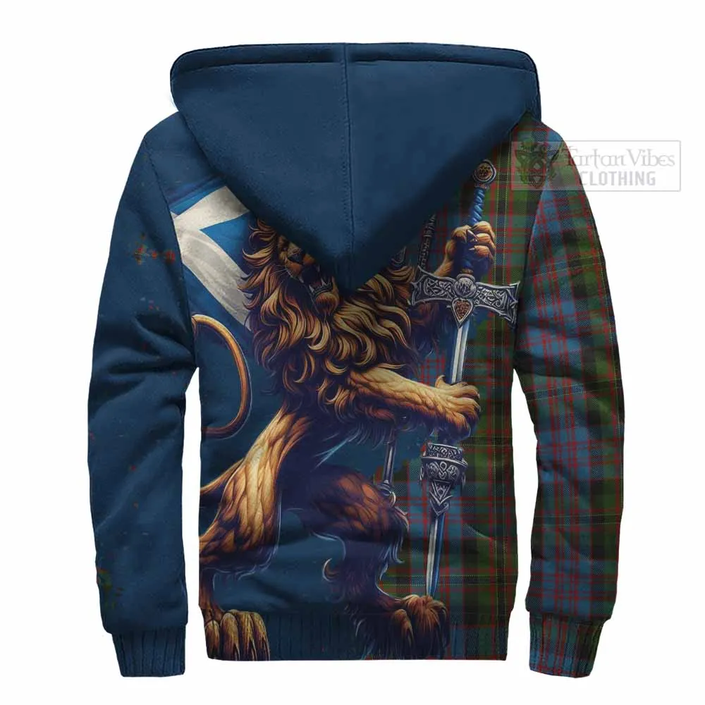 Bowie Tartan Family Crest Sherpa Hoodie with Scottish Majestic Lion