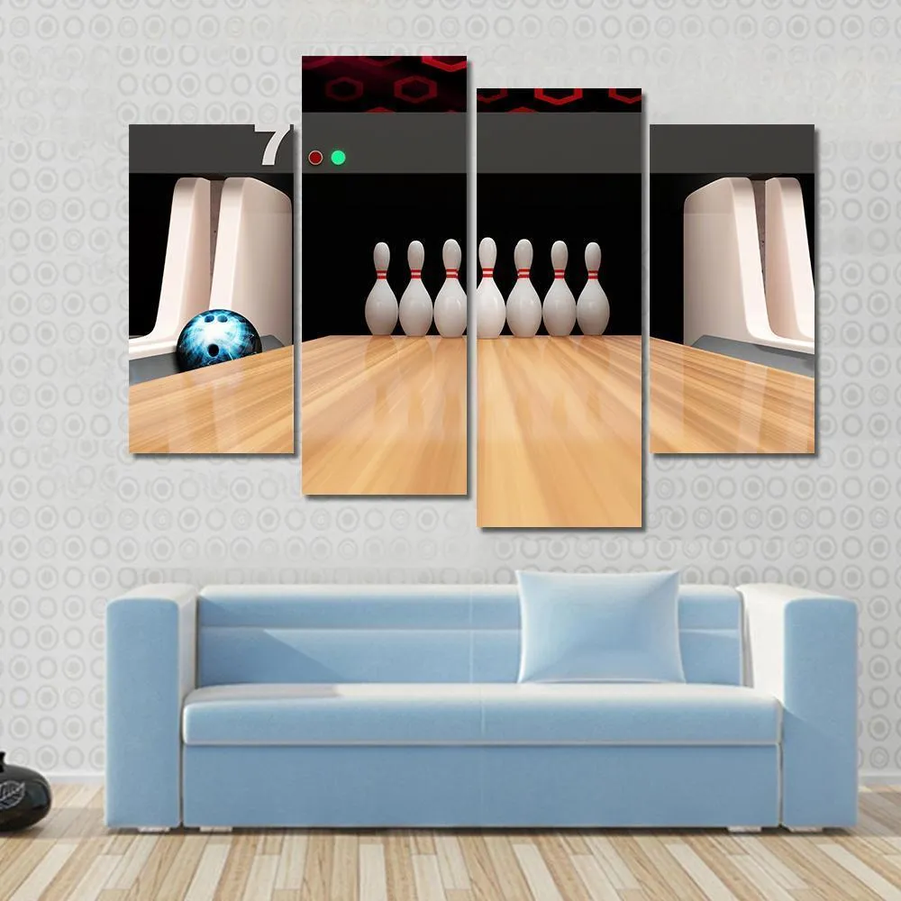 Bowling Pins On Wooden Lane Canvas Wall Art