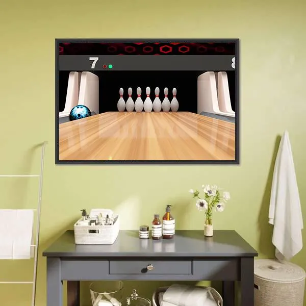 Bowling Pins On Wooden Lane Canvas Wall Art