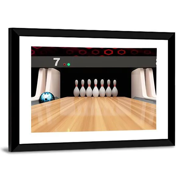 Bowling Pins On Wooden Lane Canvas Wall Art