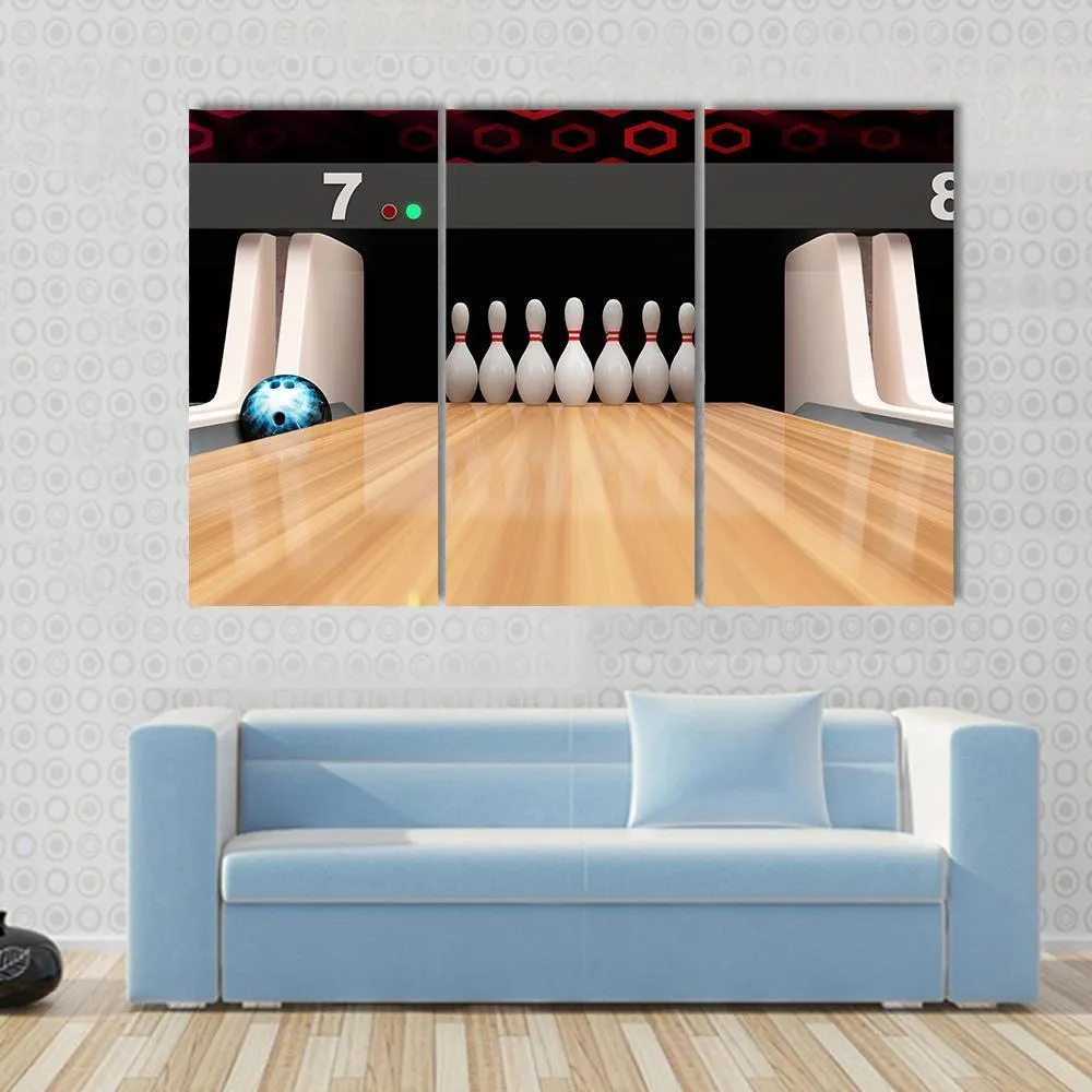 Bowling Pins On Wooden Lane Canvas Wall Art