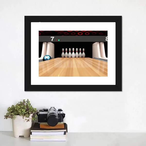 Bowling Pins On Wooden Lane Canvas Wall Art