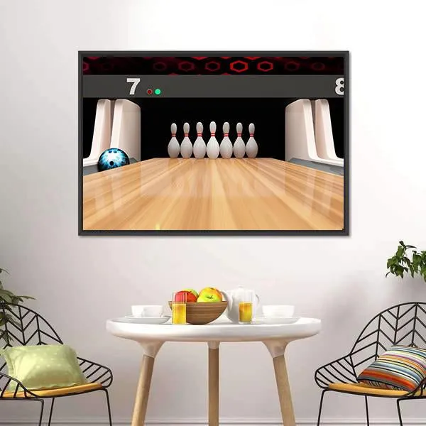 Bowling Pins On Wooden Lane Canvas Wall Art