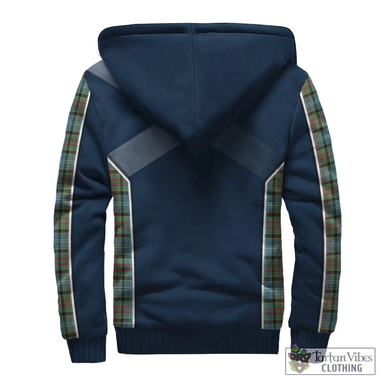 Brisbane Tartan Sherpa Hoodie with Family Crest and Scottish Thistle Vibes Sport Style