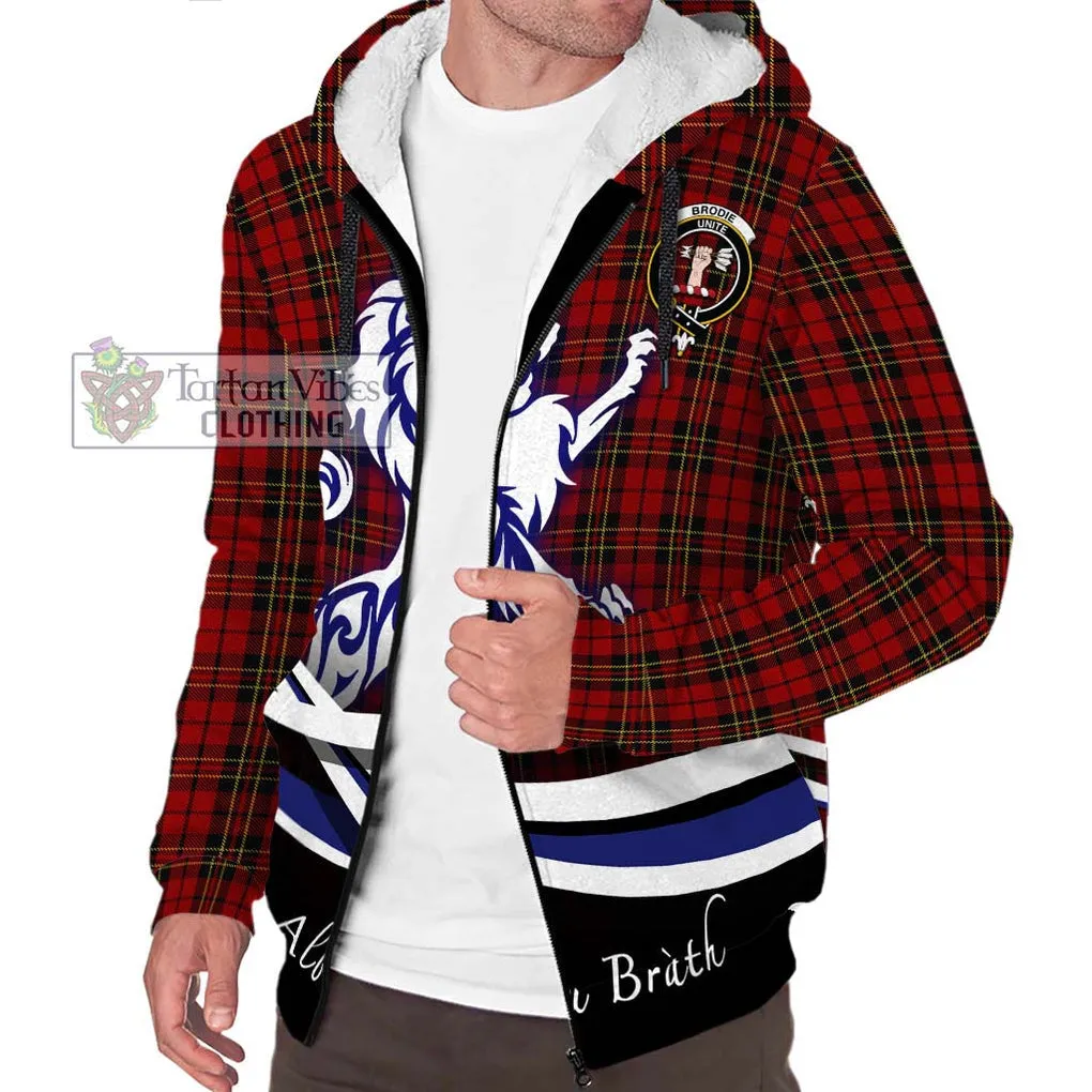 Brodie Tartan Sherpa Hoodie with Alba Gu Brath Regal Lion Emblem