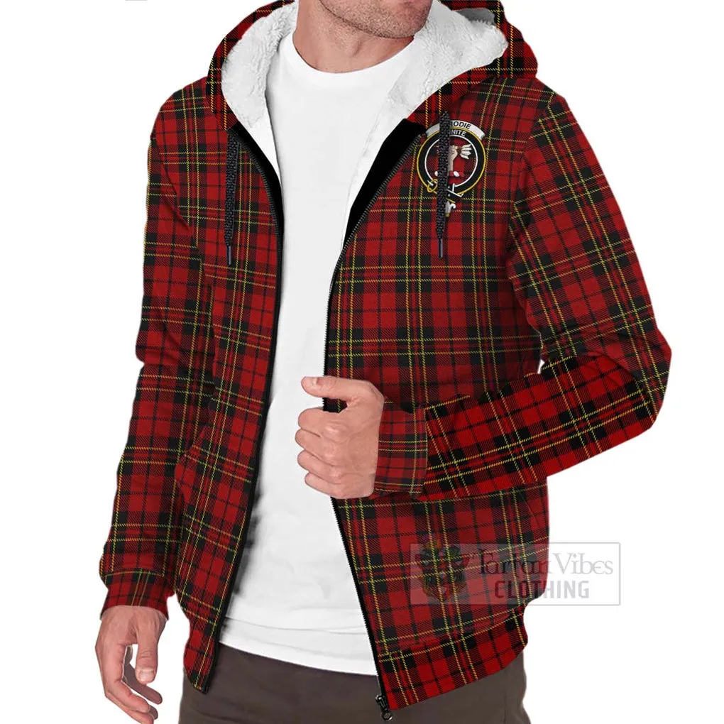 Brodie Tartan Sherpa Hoodie with Family Crest Celtic Skull Style