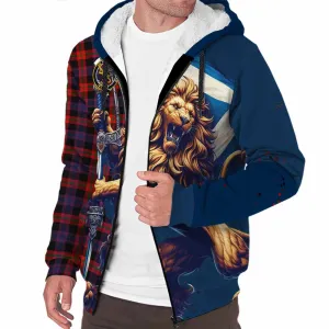 Brown (Broun) Tartan Family Crest Sherpa Hoodie with Scottish Majestic Lion