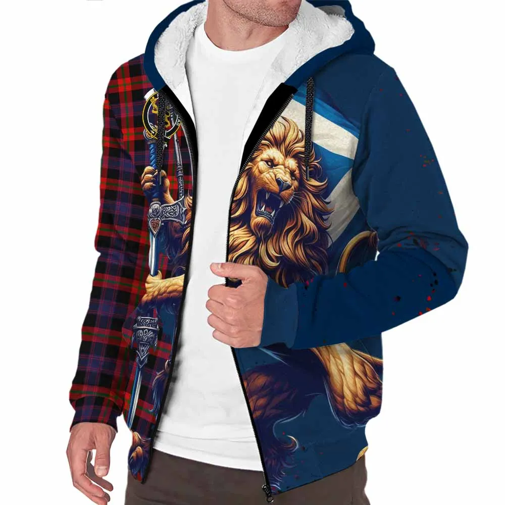 Brown (Broun) Tartan Family Crest Sherpa Hoodie with Scottish Majestic Lion