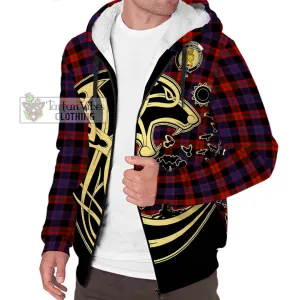 Brown (Broun) Tartan Sherpa Hoodie with Family Crest Celtic Wolf Style