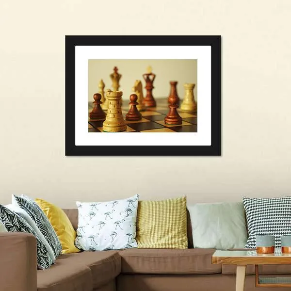 Brown Chess Pieces Canvas Wall Art