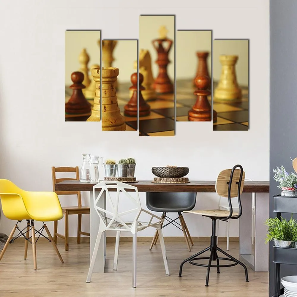 Brown Chess Pieces Canvas Wall Art