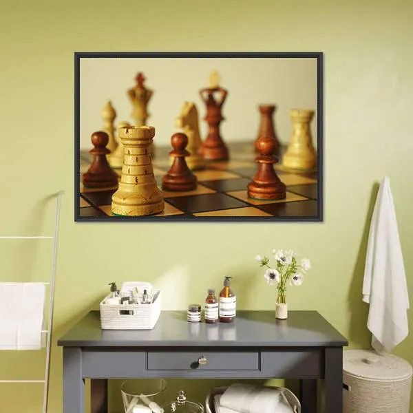 Brown Chess Pieces Canvas Wall Art