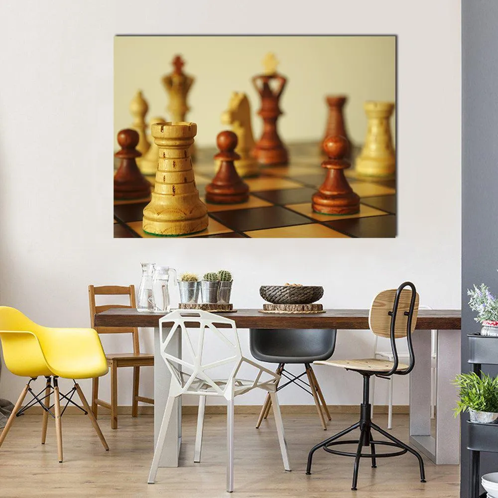 Brown Chess Pieces Canvas Wall Art