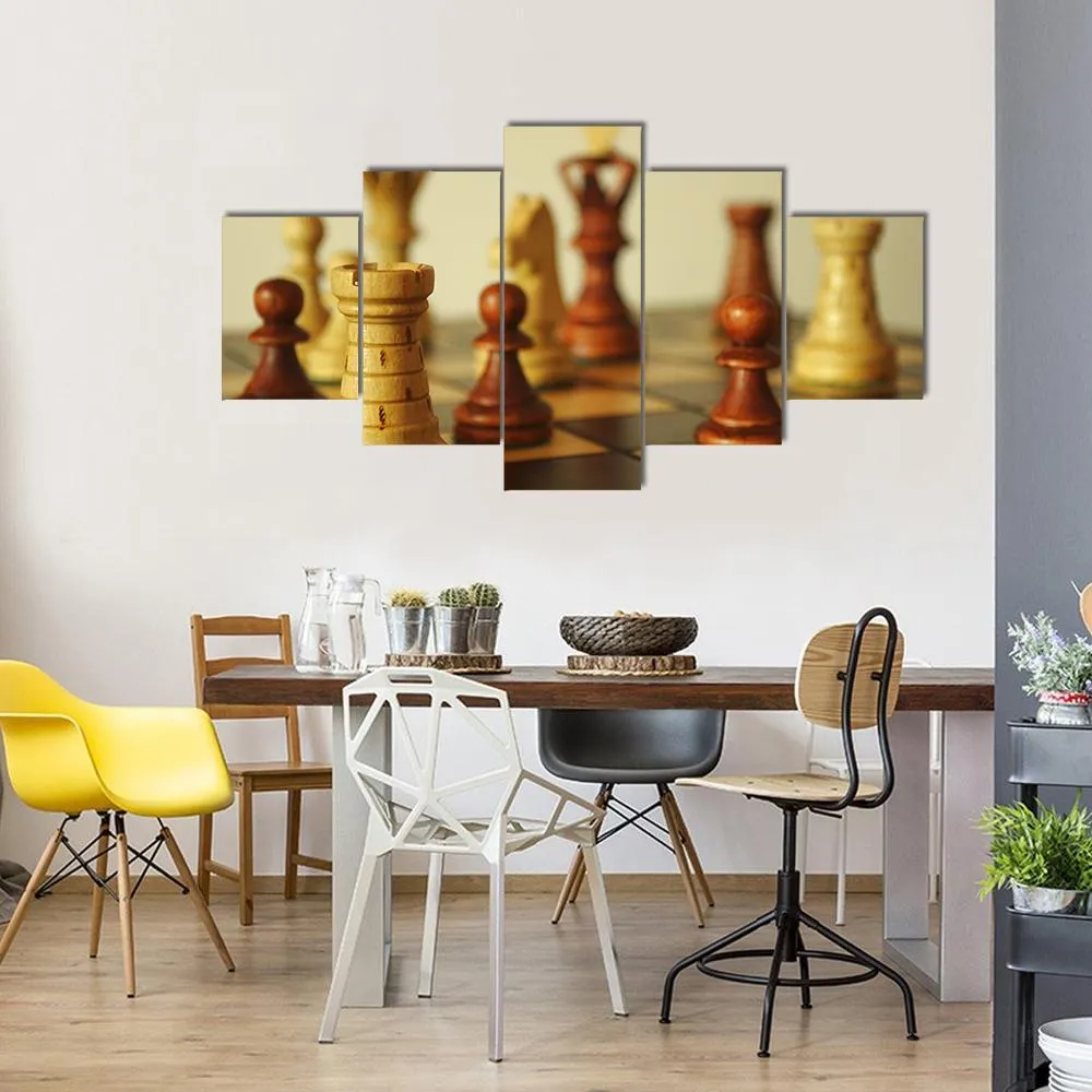 Brown Chess Pieces Canvas Wall Art