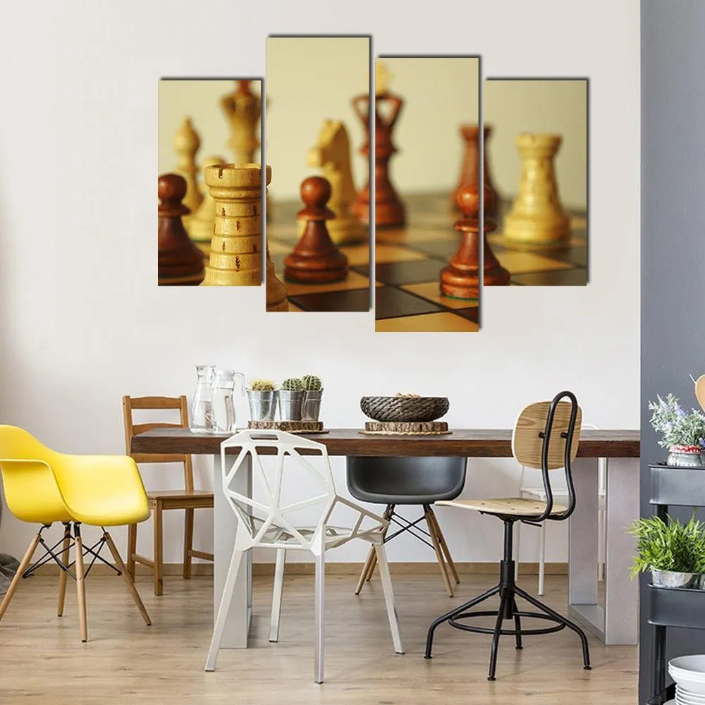 Brown Chess Pieces Canvas Wall Art