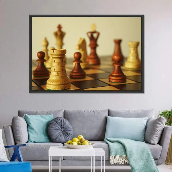 Brown Chess Pieces Canvas Wall Art