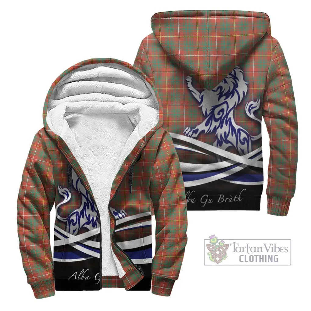 Bruce Ancient Tartan Sherpa Hoodie with Alba Gu Brath Regal Lion Emblem