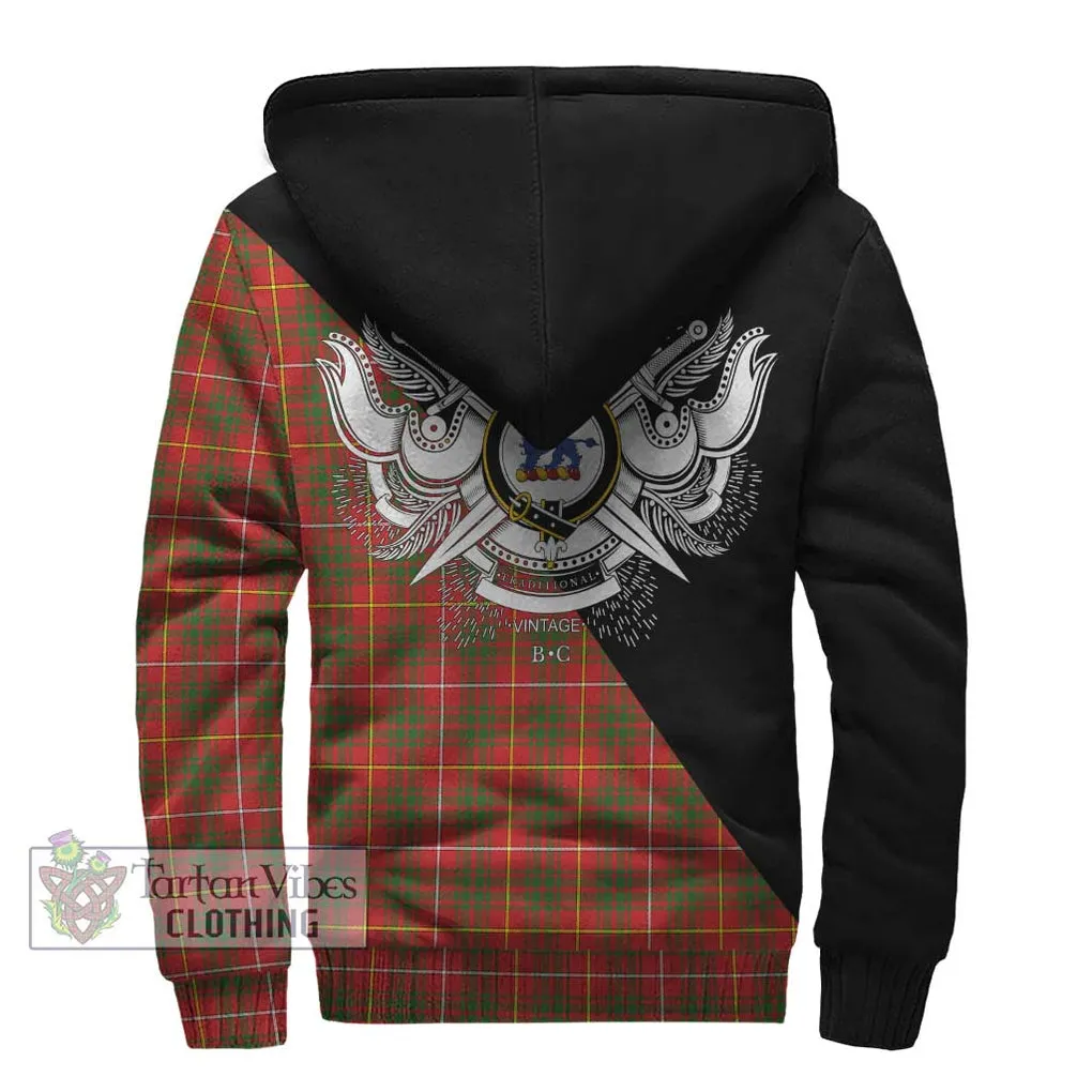 Bruce Modern Tartan Sherpa Hoodie with Family Crest and Military Logo Style