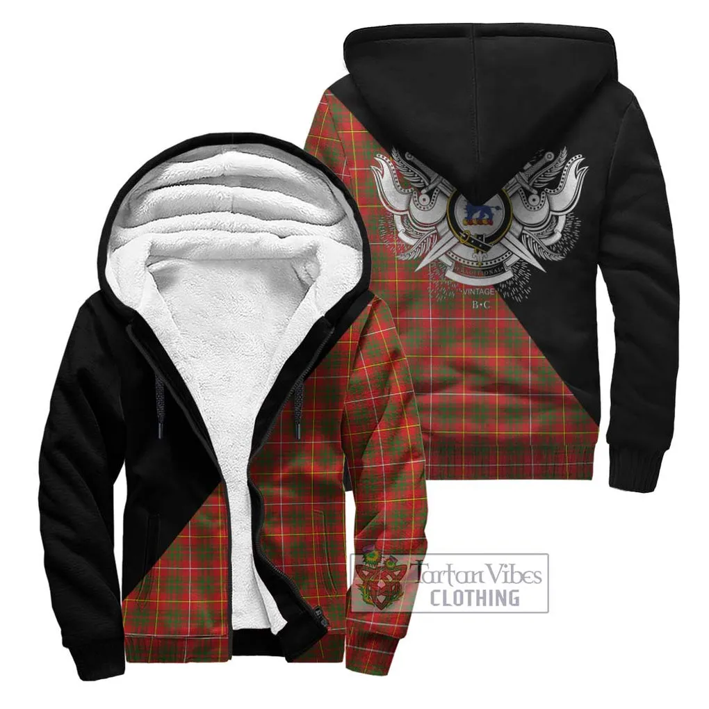 Bruce Modern Tartan Sherpa Hoodie with Family Crest and Military Logo Style