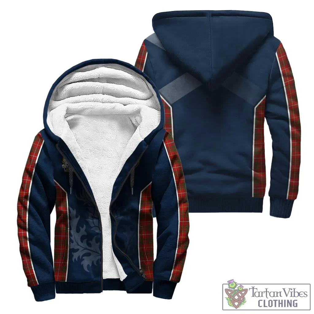 Bruce Tartan Sherpa Hoodie with Family Crest and Scottish Thistle Vibes Sport Style