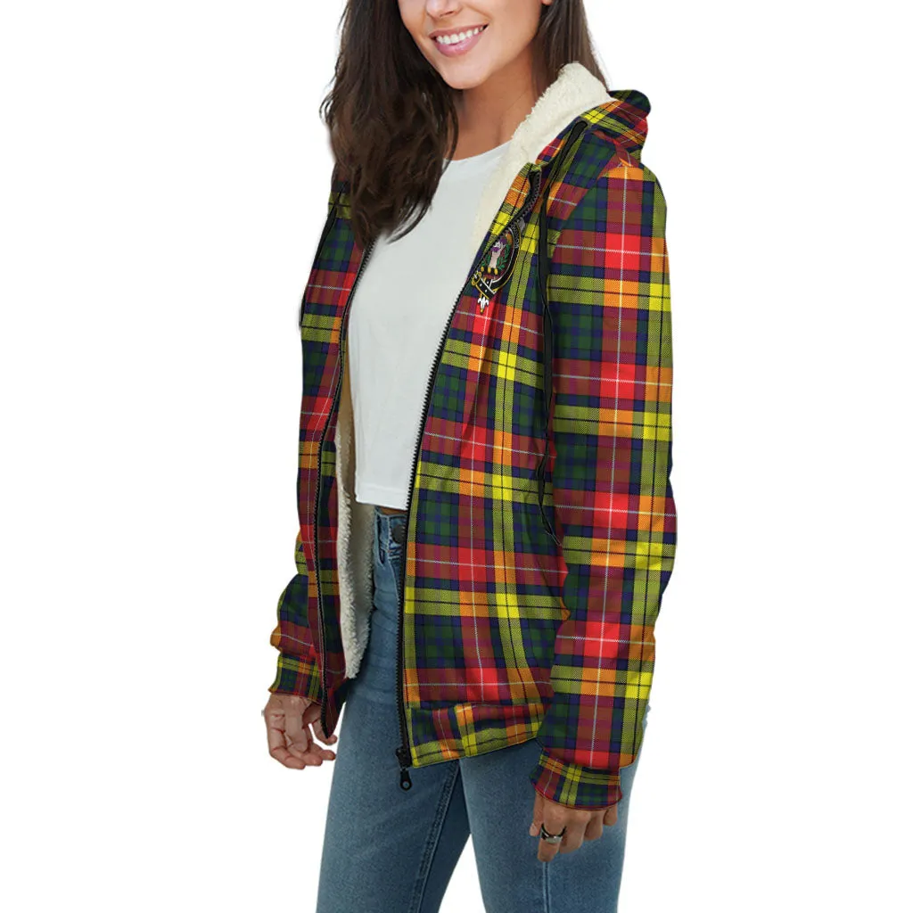 Buchanan Modern Tartan Sherpa Hoodie with Family Crest