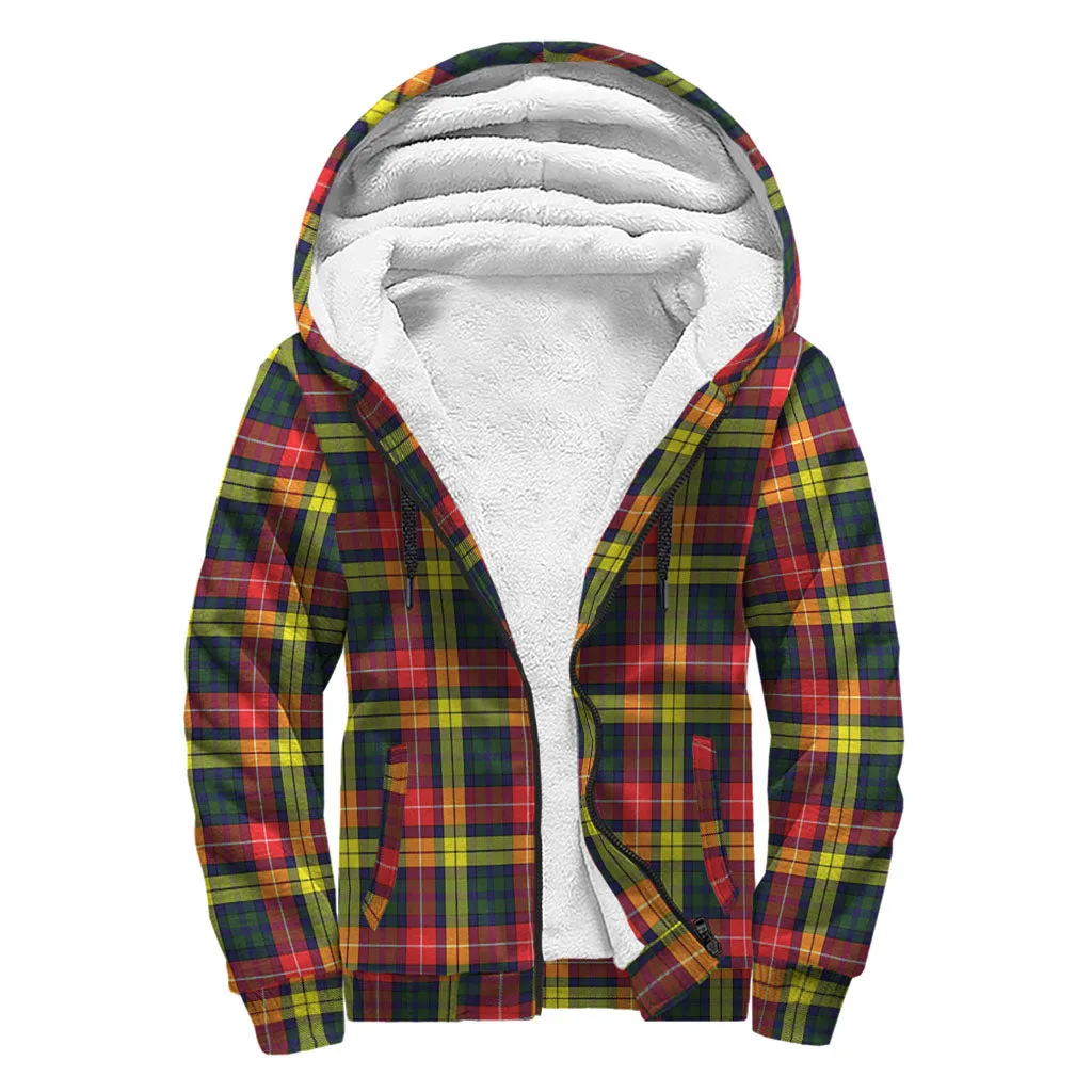 Buchanan Modern Tartan Sherpa Hoodie with Family Crest