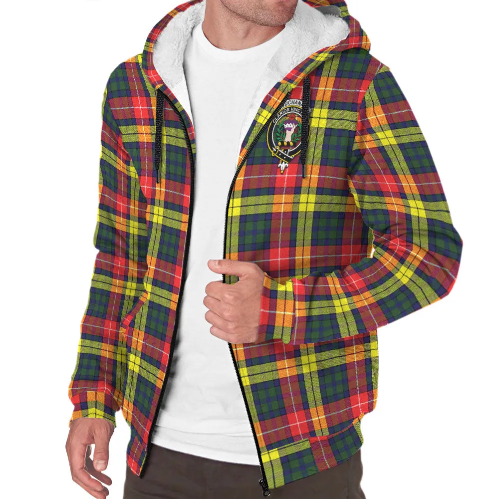 Buchanan Modern Tartan Sherpa Hoodie with Family Crest