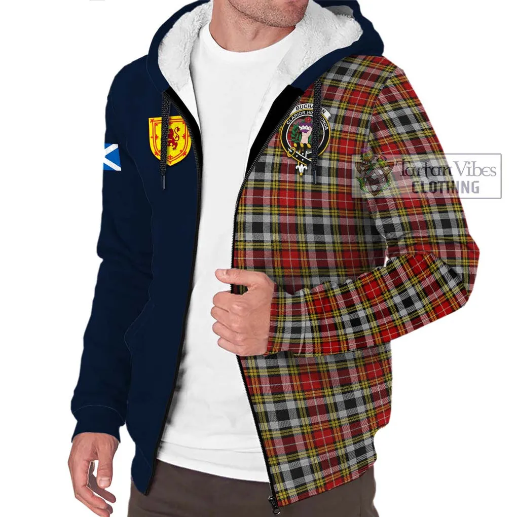 Buchanan Old Dress Tartan Sherpa Hoodie Alba with Scottish Lion Royal Arm Half Style