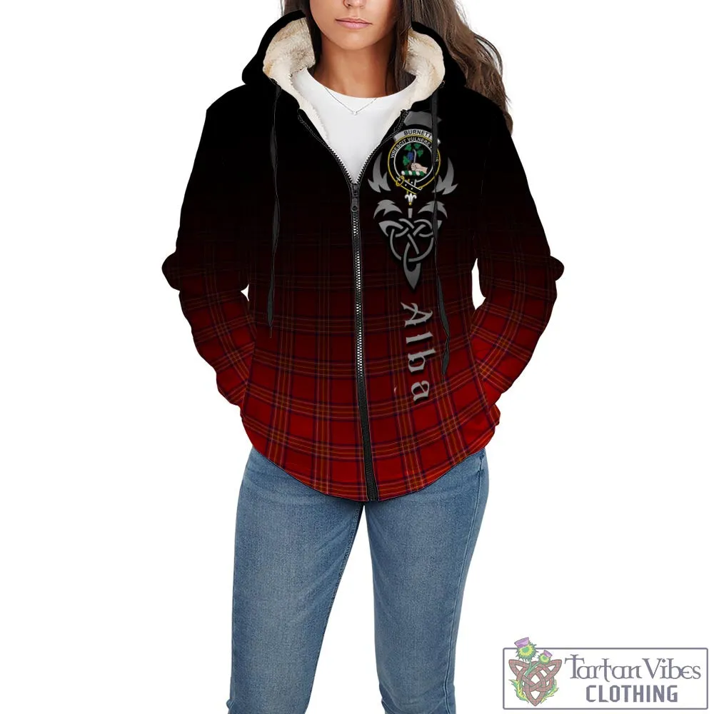 Burnett Modern Tartan Sherpa Hoodie Featuring Alba Gu Brath Family Crest Celtic Inspired