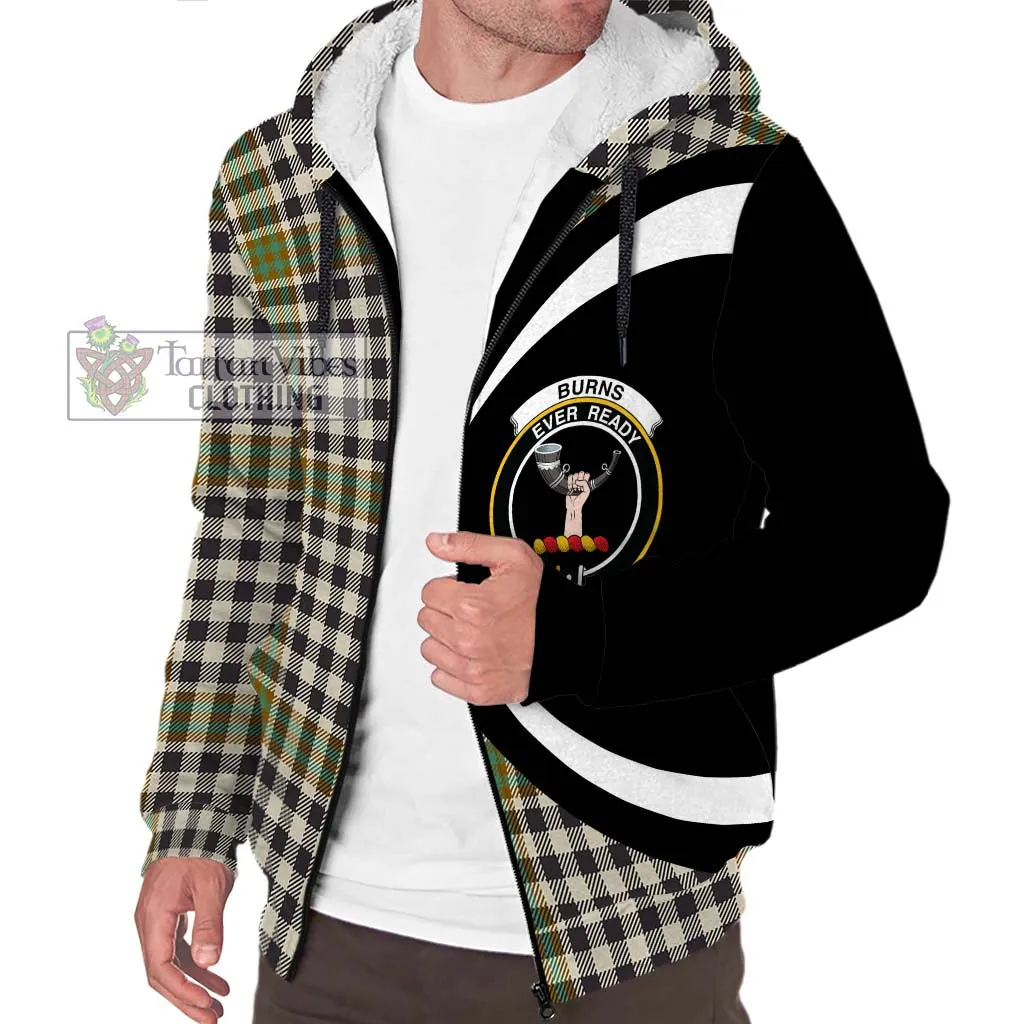 Burns Check Tartan Sherpa Hoodie with Family Crest Circle Style