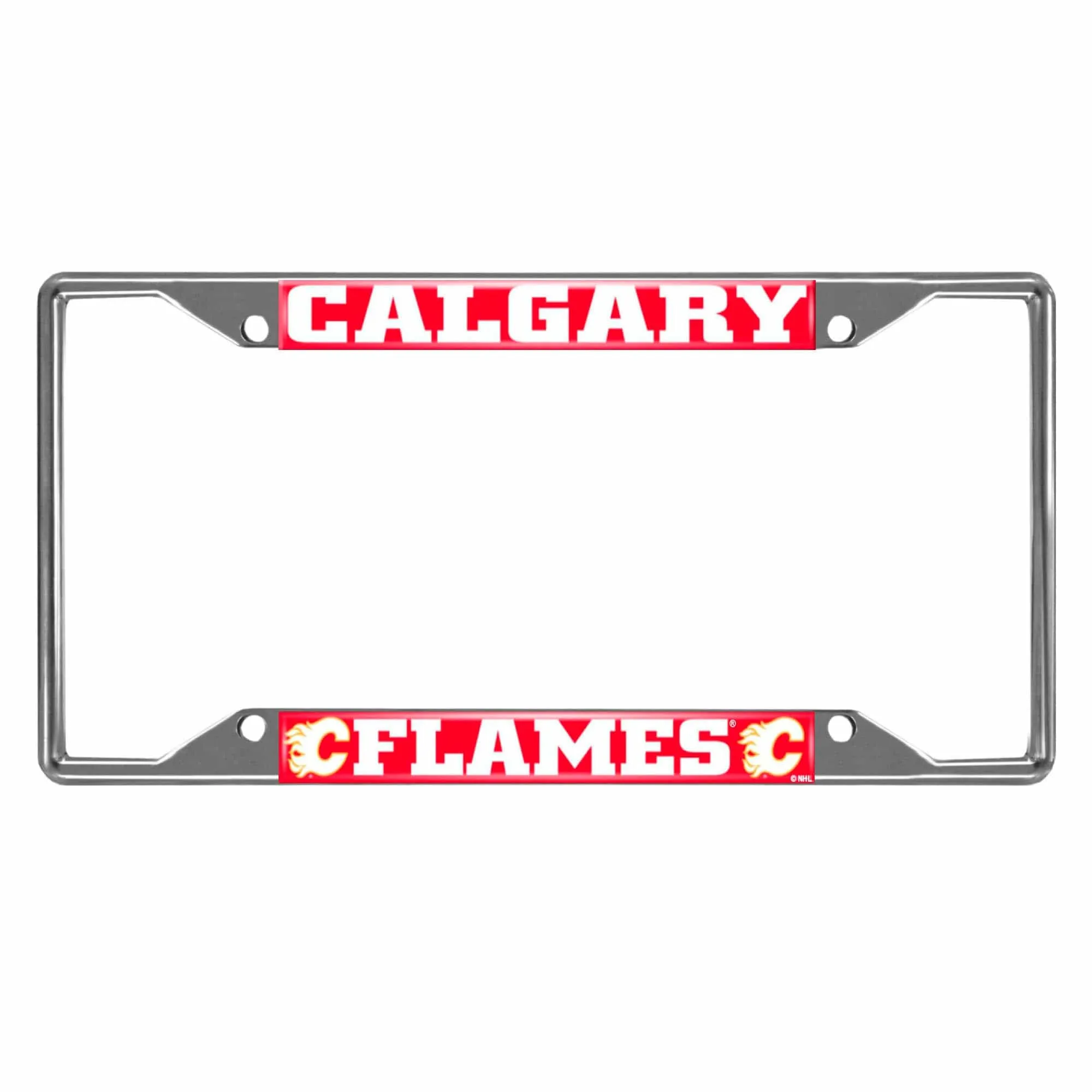 Calgary Flames Chrome Metal License Plate Frame, 6.25in x 12.25in