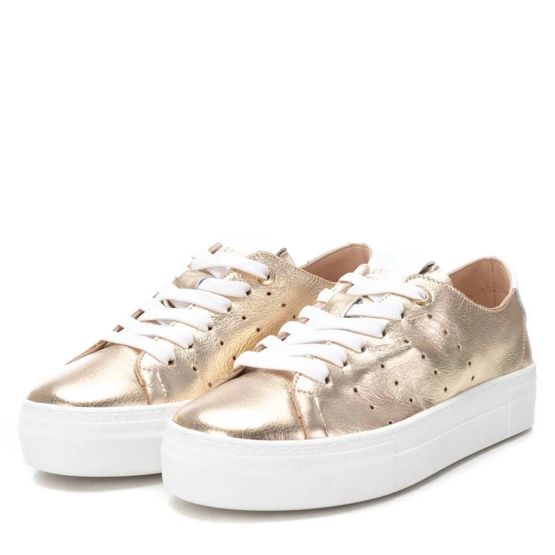 CARMELA Gold Leather Platform Trainer