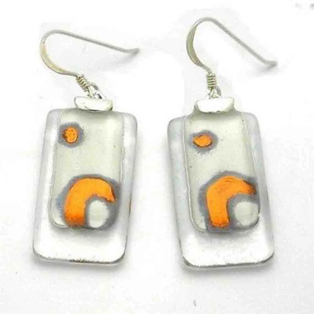 Celestial White Stacked Glass Rectangles Sterling Silver Earring