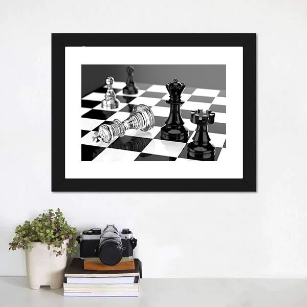 Checkmate With Black & White Board Canvas Wall Art