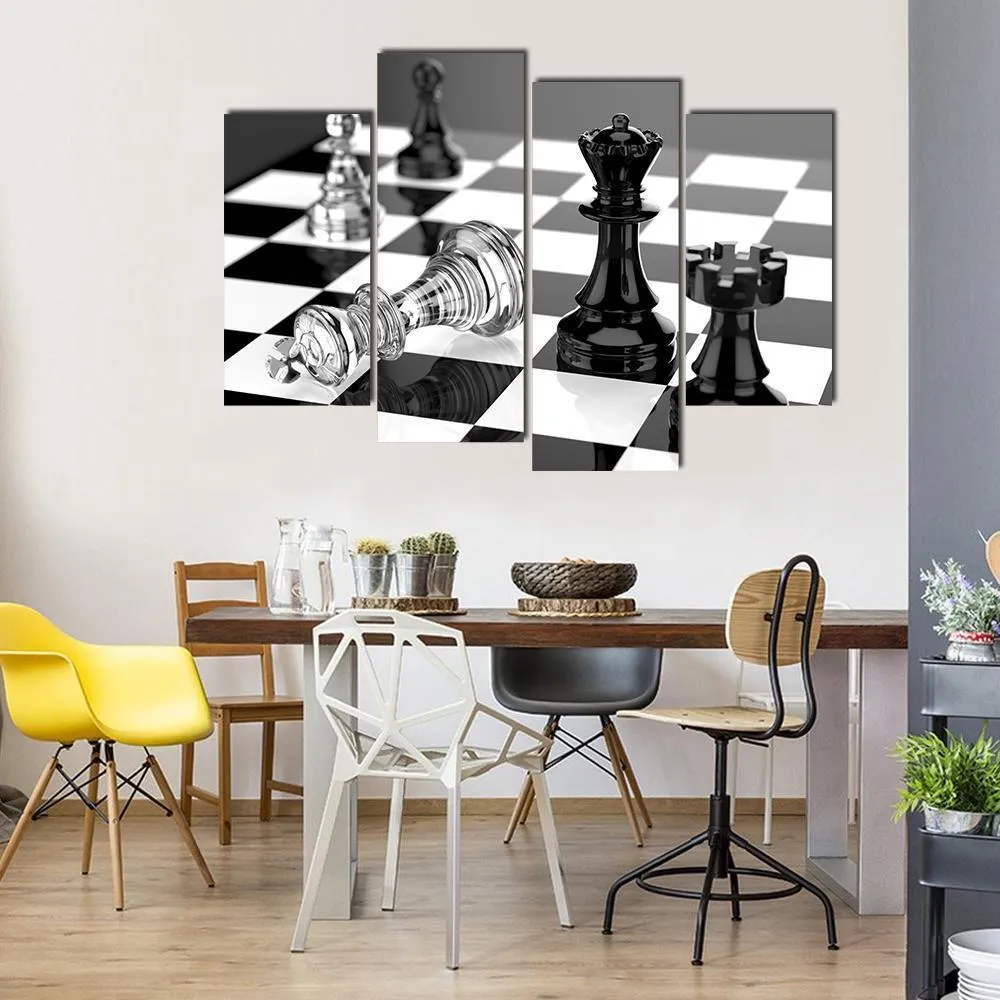 Checkmate With Black & White Board Canvas Wall Art