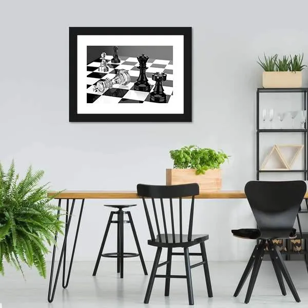 Checkmate With Black & White Board Canvas Wall Art