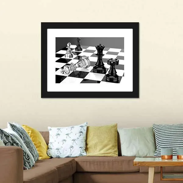 Checkmate With Black & White Board Canvas Wall Art