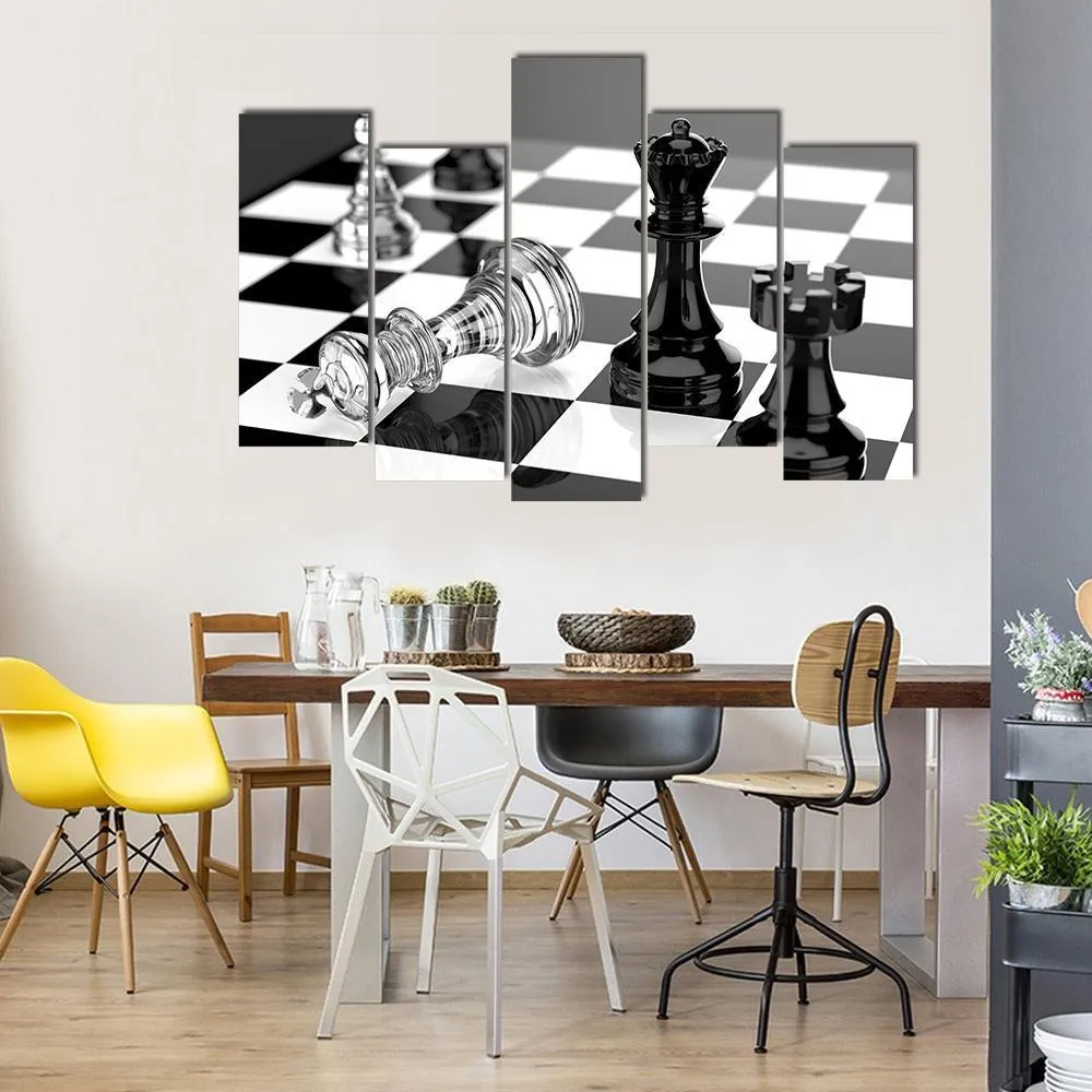 Checkmate With Black & White Board Canvas Wall Art