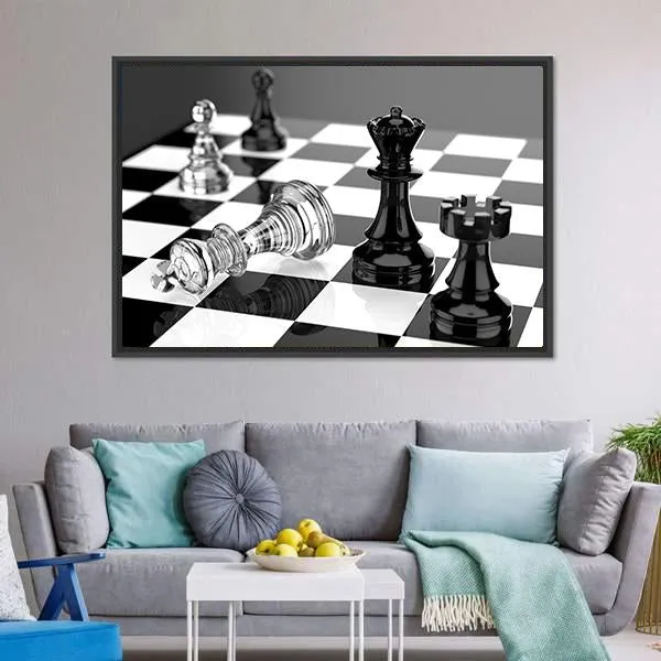 Checkmate With Black & White Board Canvas Wall Art