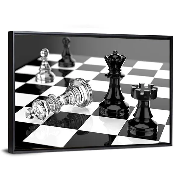 Checkmate With Black & White Board Canvas Wall Art